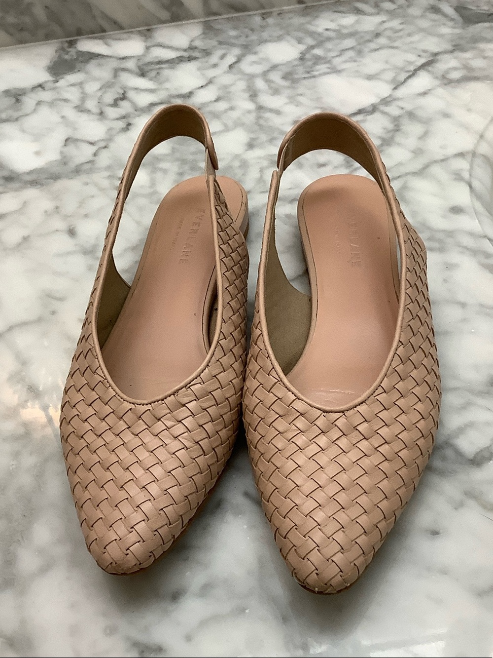 EVERLANE Woven Pointed Slingback Flats in Nude - Picture 2 of 8